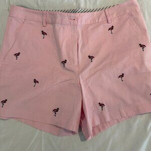NWT BROOKS BROTHERS Womens Pink Preppy Embroidered Flamingo Shorts Size 12